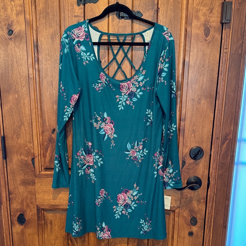 Mudd Teal Floral Long Sleeve Dress